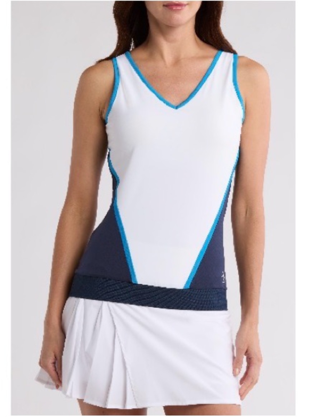 Original Penguin White Tank Top with Navy and Aqua Trim - Women